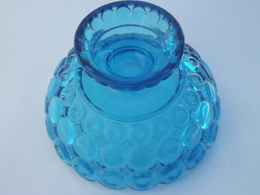 photo of vintage L E Smith moon & stars  glass compote bowl, retro aqua blue glass #5