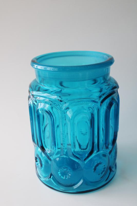 photo of vintage LE Smith blue glass Moon & Stars kitchen canister, replacement jar (no lid) #1