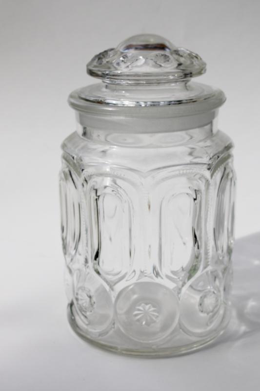 photo of vintage LE Smith moon and stars clear glass kitchen canister, sugar jar #1