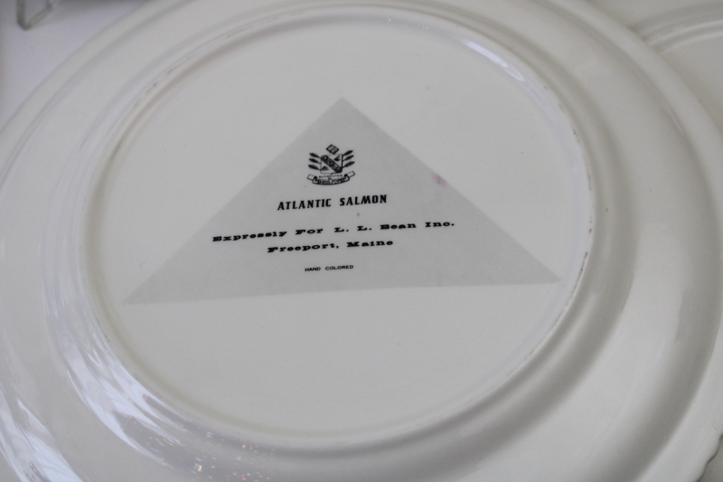 photo of vintage LL Bean Delano Studios wildlife print dinner plates, game birds, fish, deer  #4