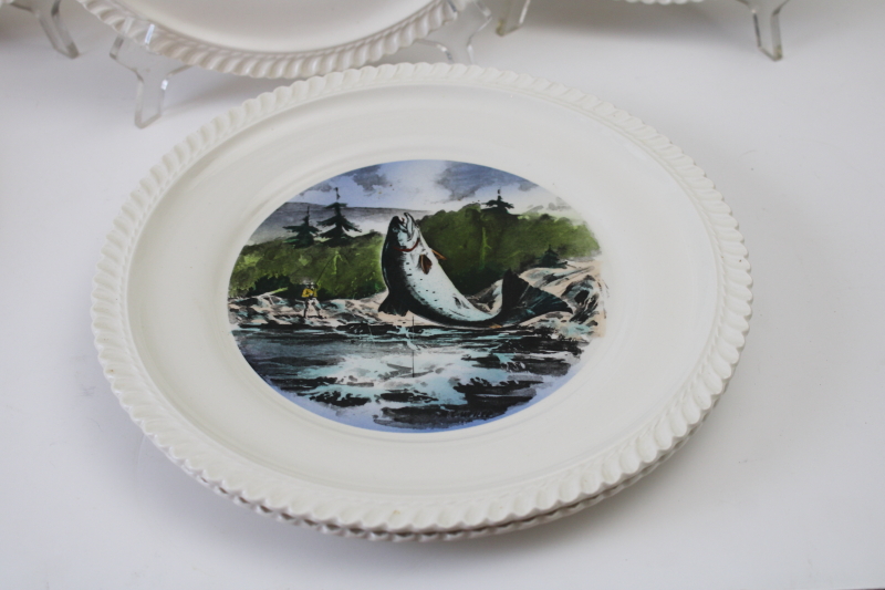 photo of vintage LL Bean Delano Studios wildlife print dinner plates, game birds, fish, deer  #5