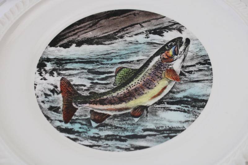 photo of vintage LL Bean Delano Studios wildlife print dinner plates, game birds, fish, deer  #7