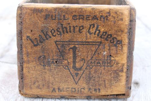 photo of vintage Lakeshire cheese box, antique primitive wooden box w/ Wisconsin cheese advertising #6