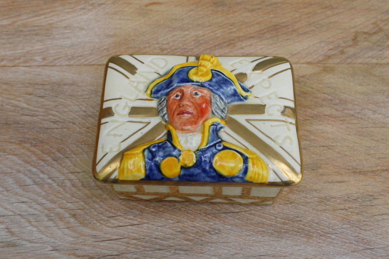 photo of vintage Lancaster English Ware trinket box, Britannia England Expects Horatio Nelson portrait #1