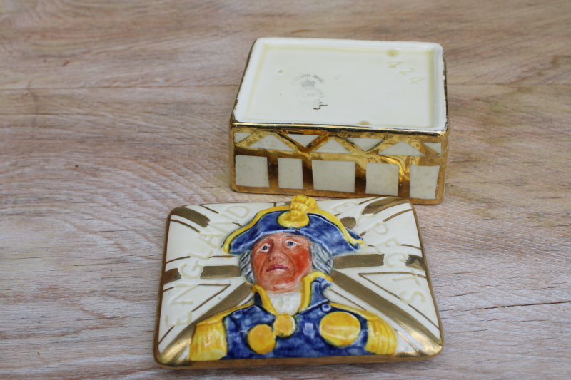 photo of vintage Lancaster English Ware trinket box, Britannia England Expects Horatio Nelson portrait #4