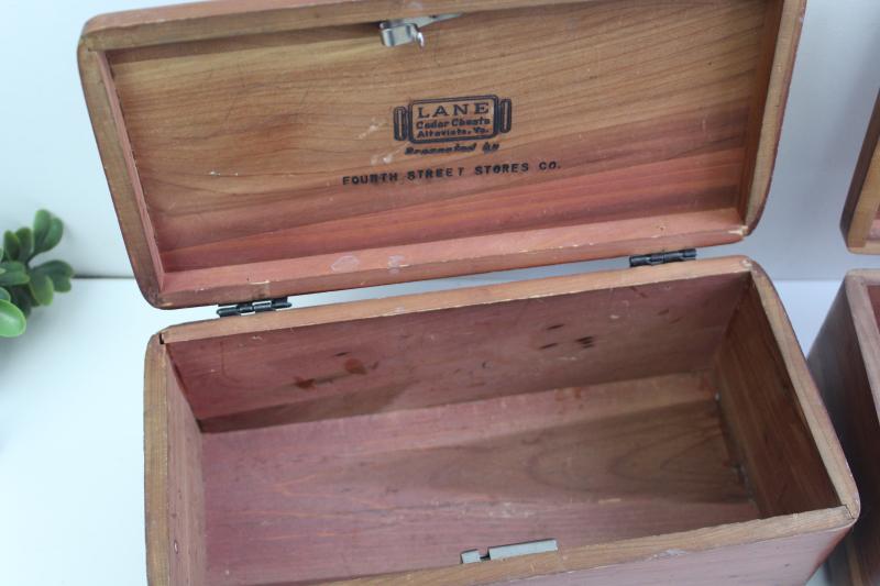 photo of vintage Lane mini cedar chest boxes, wood keepsake boxes without keys #7