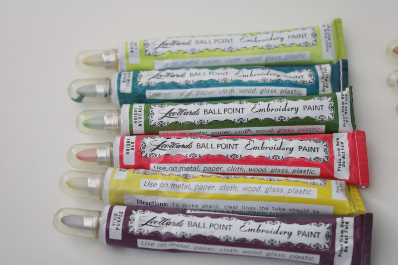 photo of vintage LeeWards fabric embroidery paint tubes, set of fluorescent colors in original box #4