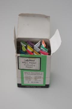 photo of vintage LeeWards fabric embroidery paint tubes, set of fluorescent colors in original box