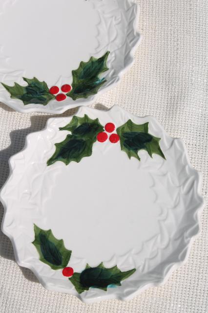 photo of vintage Lefton Christmas holly white china coffee cups dessert plates set, hand painted Japan #4