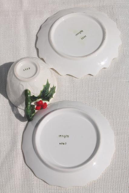 photo of vintage Lefton Christmas holly white china coffee cups dessert plates set, hand painted Japan #9