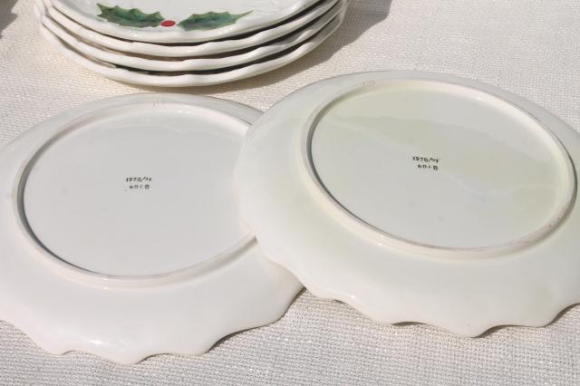 photo of vintage Lefton Christmas holly white china dinner plates, hand painted ceramic made in Japan #6