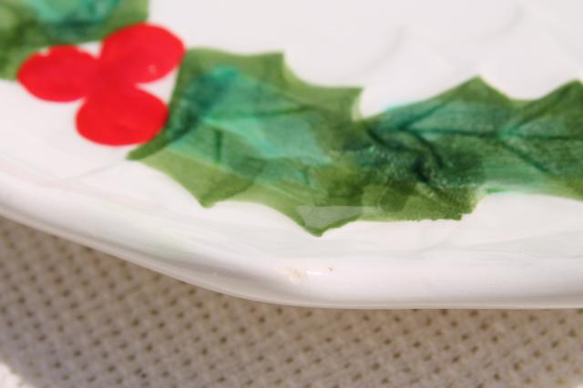 photo of vintage Lefton Christmas holly white china dinner plates, hand painted ceramic made in Japan #7