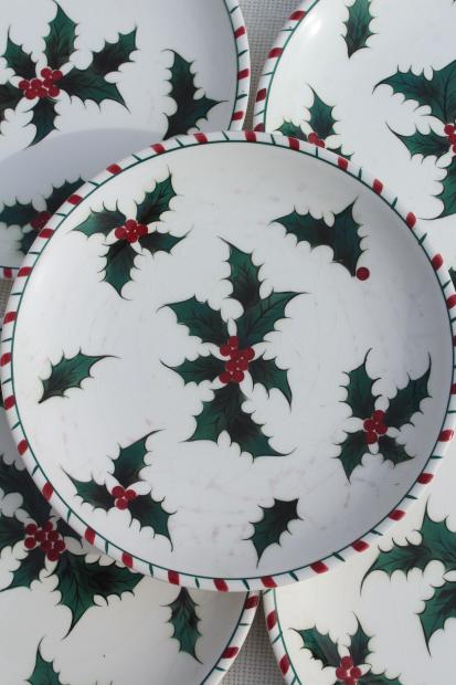 photo of vintage Lefton Christmas holly white china plates & cups, hand painted ceramic made in Japan #6