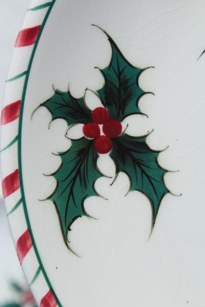 photo of vintage Lefton Christmas holly white china plates & cups, hand painted ceramic made in Japan #9