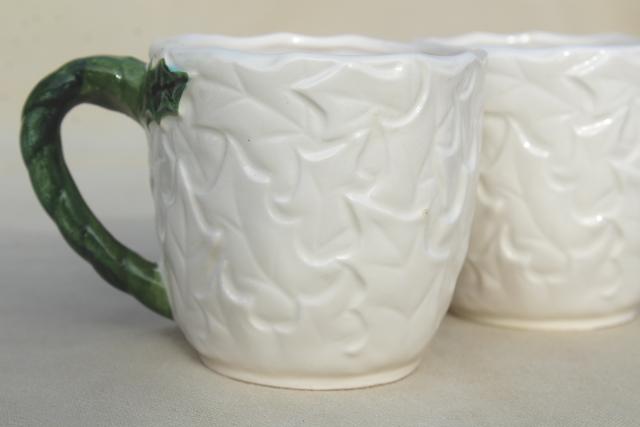 photo of vintage Lefton Christmas mugs, white china  w/ red & green holly, made in Japan #5