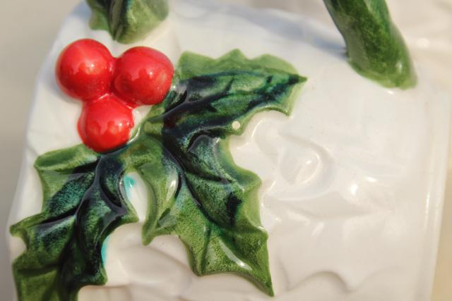 photo of vintage Lefton Christmas mugs, white china  w/ red & green holly, made in Japan #7