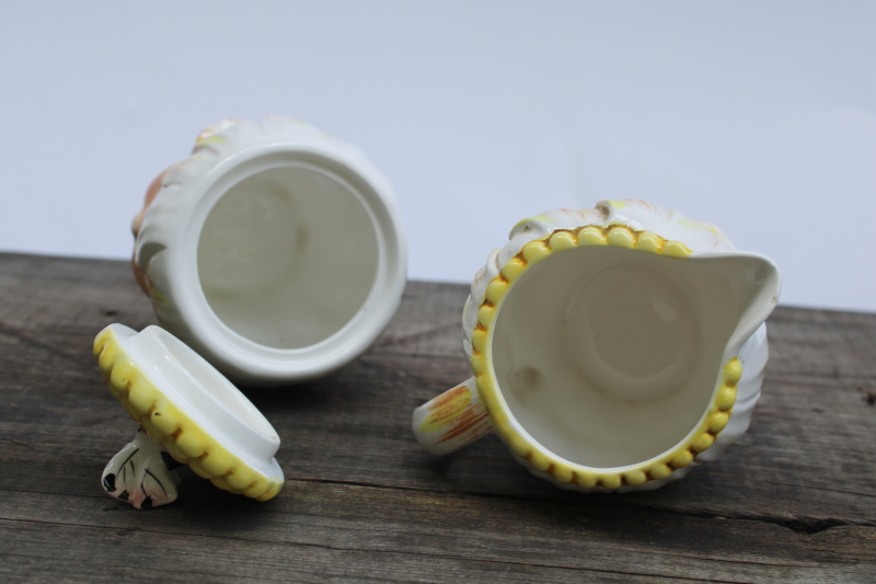 photo of vintage Lefton Japan Thumbelina daisy flower girl pixie teapot, cream & sugar, jam, S&P set  #3