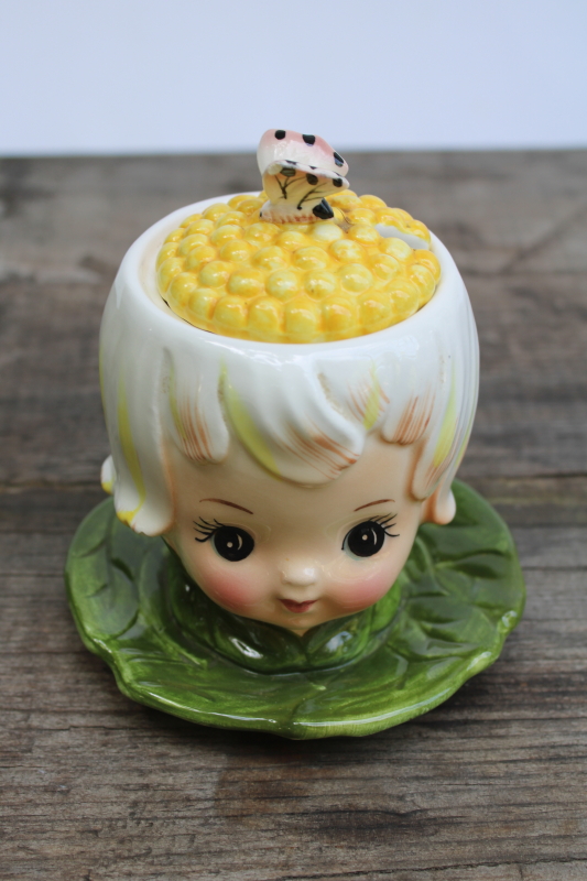 photo of vintage Lefton Japan Thumbelina daisy flower girl pixie teapot, cream & sugar, jam, S&P set  #10