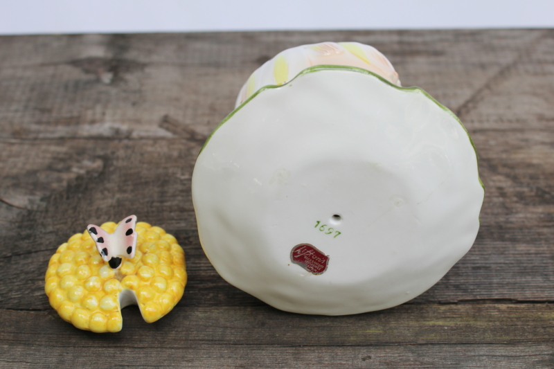 photo of vintage Lefton Japan Thumbelina daisy flower girl pixie teapot, cream & sugar, jam, S&P set  #14