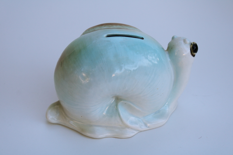 photo of vintage Lefton Japan ceramic bank, anthropomorphic happy snail, 60s 70s retro #3