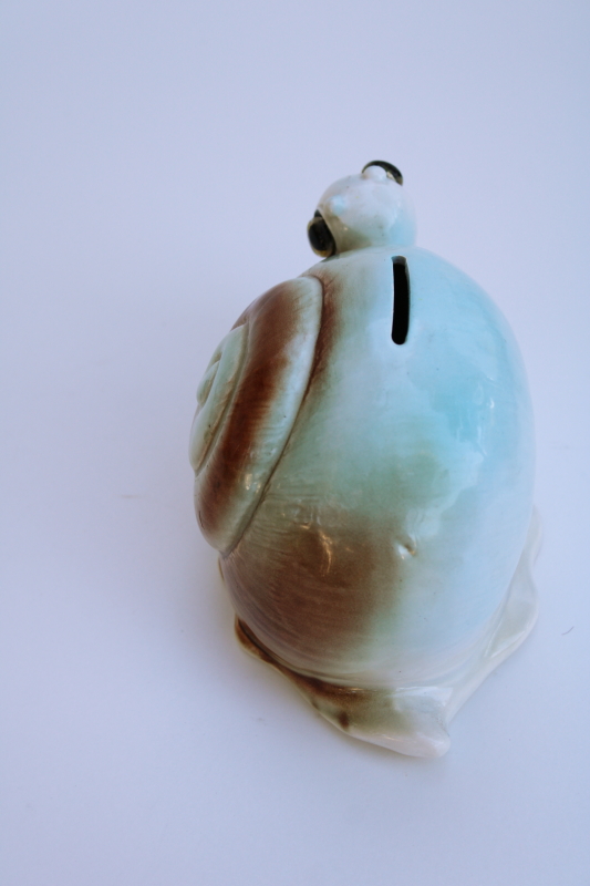 photo of vintage Lefton Japan ceramic bank, anthropomorphic happy snail, 60s 70s retro #4