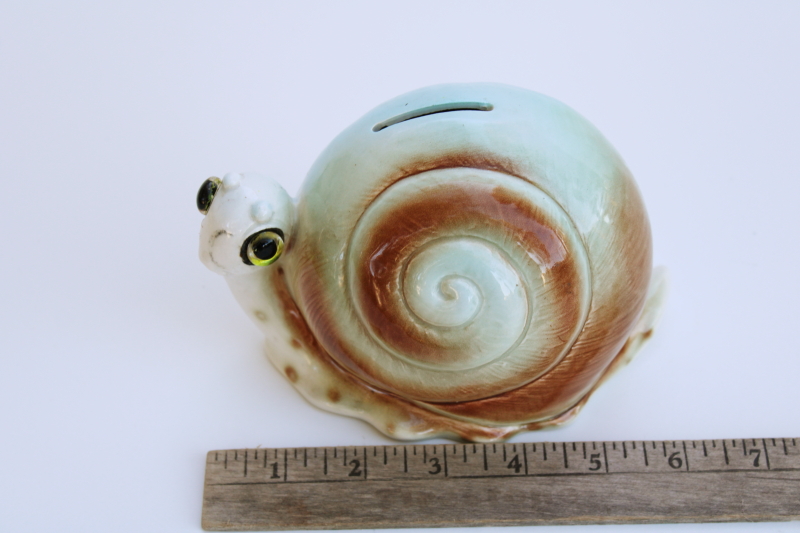 photo of vintage Lefton Japan ceramic bank, anthropomorphic happy snail, 60s 70s retro #6