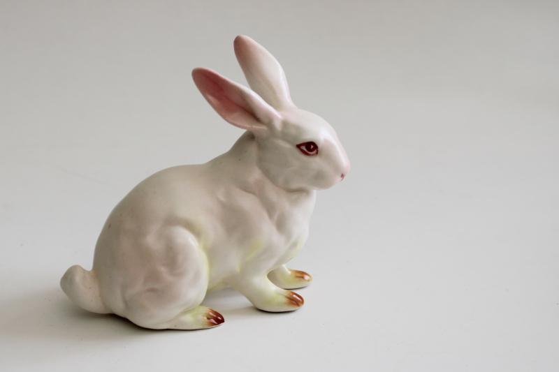 photo of vintage Lefton Japan china bunny figurine, hand painted ceramic white rabbit #1