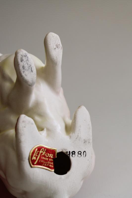 photo of vintage Lefton Japan china bunny figurine, hand painted ceramic white rabbit #5