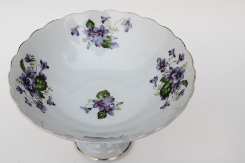 photo of vintage Lefton Japan china compote or candy dish, sweet violets pattern #2