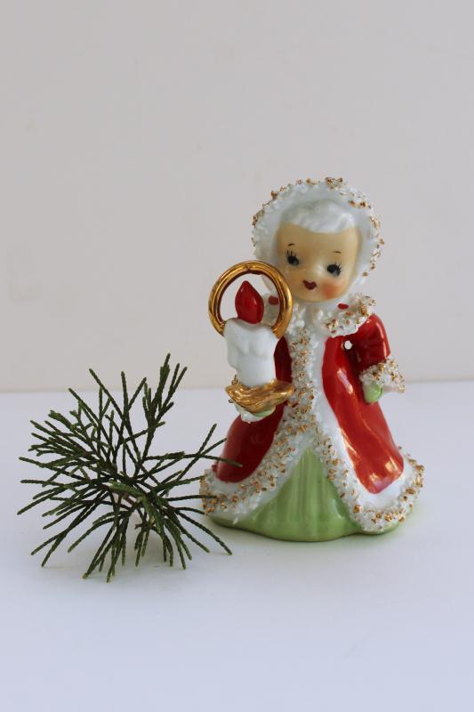 photo of vintage Lefton Japan china figurine, spaghetti Santa girl angel Christmas bell #1