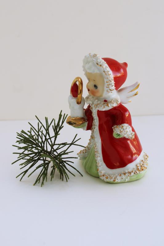 photo of vintage Lefton Japan china figurine, spaghetti Santa girl angel Christmas bell #2