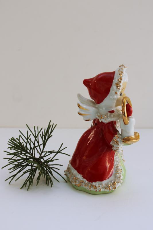 photo of vintage Lefton Japan china figurine, spaghetti Santa girl angel Christmas bell #3