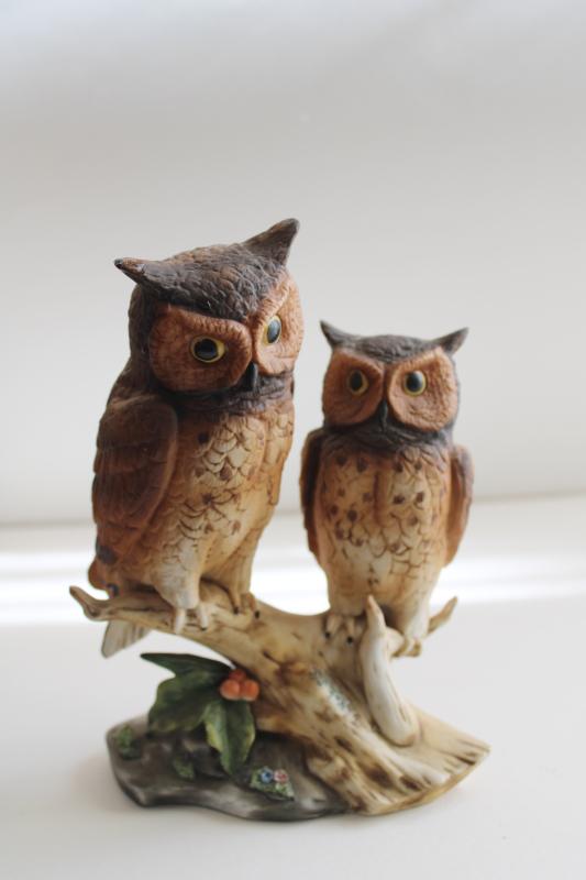 photo of vintage Lefton Japan china owls figurine, great horned owl pair birds on a branch #1