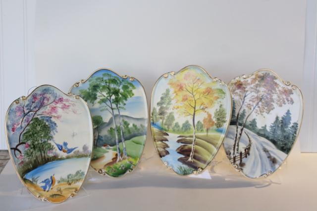 photo of vintage Lefton Japan hand painted china wall plaques, changing seasons of the year #1