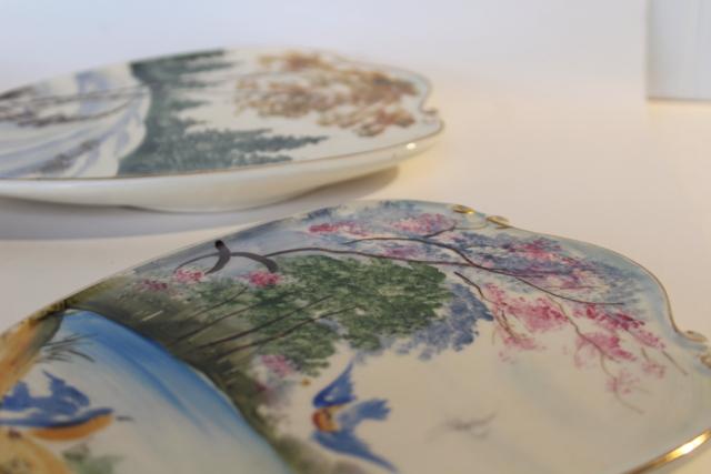 photo of vintage Lefton Japan hand painted china wall plaques, changing seasons of the year #2