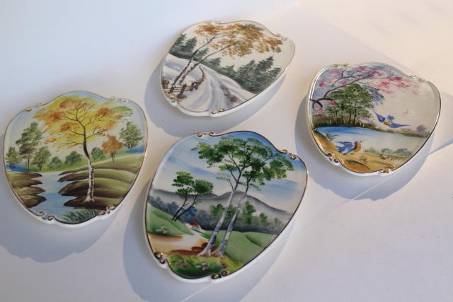 photo of vintage Lefton Japan hand painted china wall plaques, changing seasons of the year #3