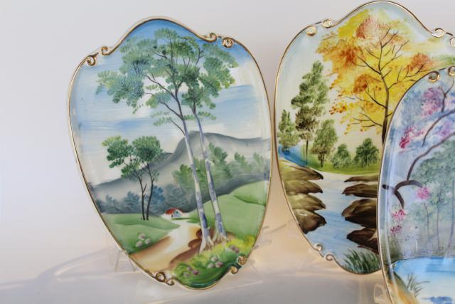 photo of vintage Lefton Japan hand painted china wall plaques, changing seasons of the year #4