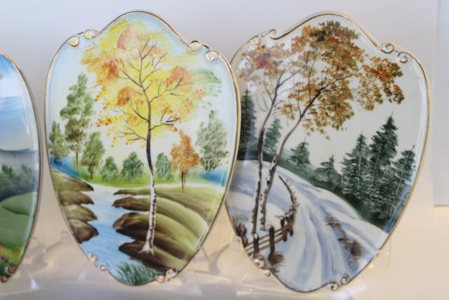 photo of vintage Lefton Japan hand painted china wall plaques, changing seasons of the year #5