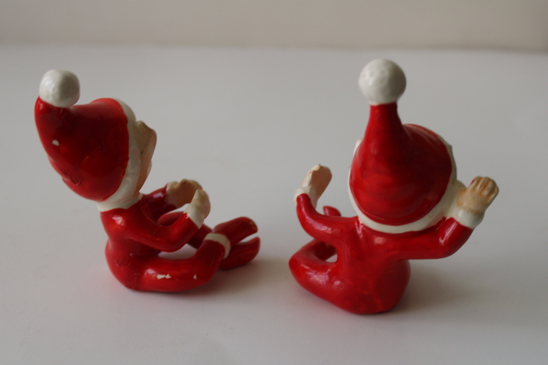 photo of vintage Lefton Japan label Christmas candle huggers holders elf or pixies figurines #3