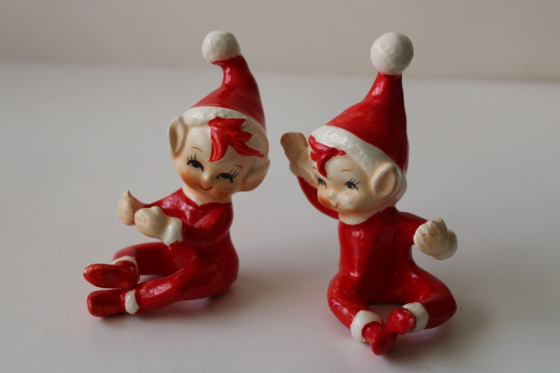 photo of vintage Lefton Japan label Christmas candle huggers holders elf or pixies figurines #4