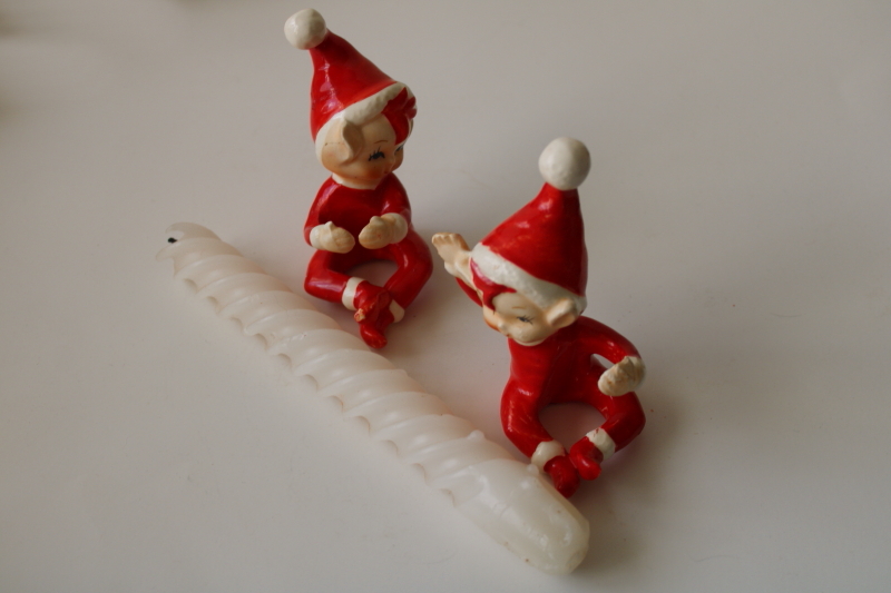 photo of vintage Lefton Japan label Christmas candle huggers holders elf or pixies figurines #5