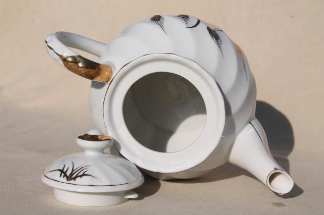 photo of vintage Lefton - Japan wheat pattern teapot, white china tea pot w/ gold wheat #7