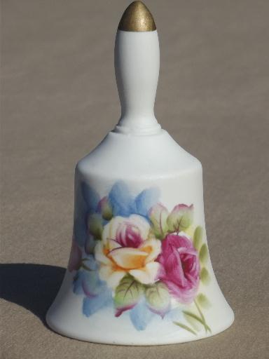 photo of vintage Lefton bisque china bell, table bell w/ hand-painted flowers  #1