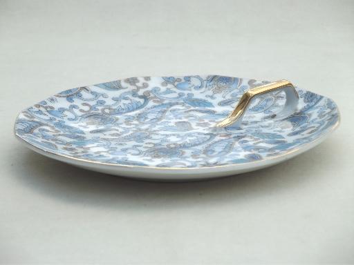 photo of vintage Lefton blue paisley chintz china lemon server plate, Lefton's Japan #1