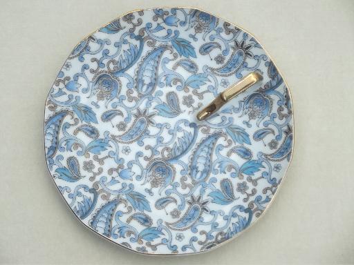 photo of vintage Lefton blue paisley chintz china lemon server plate, Lefton's Japan #2