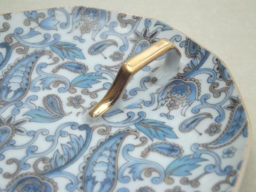 photo of vintage Lefton blue paisley chintz china lemon server plate, Lefton's Japan #5