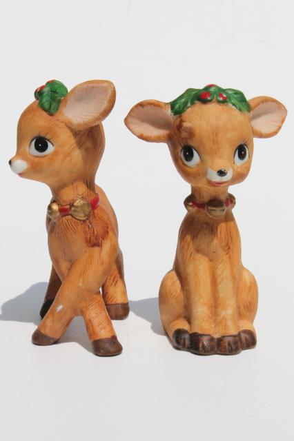 photo of vintage Lefton china deer figurines, retro big eyed ceramic Christmas deer babies #2