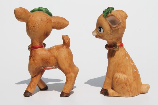 photo of vintage Lefton china deer figurines, retro big eyed ceramic Christmas deer babies #3
