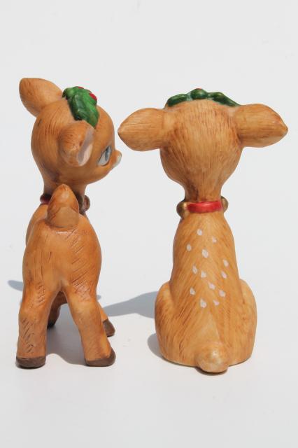photo of vintage Lefton china deer figurines, retro big eyed ceramic Christmas deer babies #4