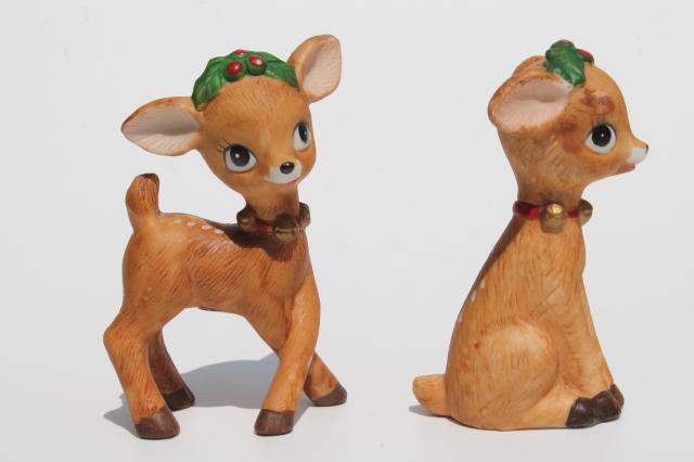 photo of vintage Lefton china deer figurines, retro big eyed ceramic Christmas deer babies #5